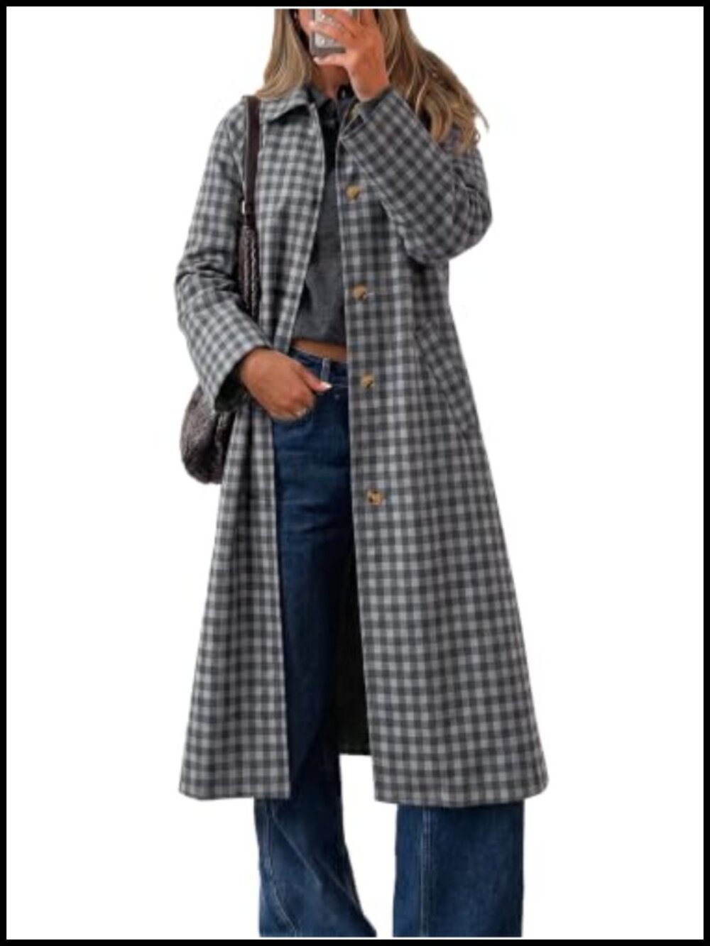 Womens Plaid Trench Coat Fall Lapel Single Breasted Long Jacket